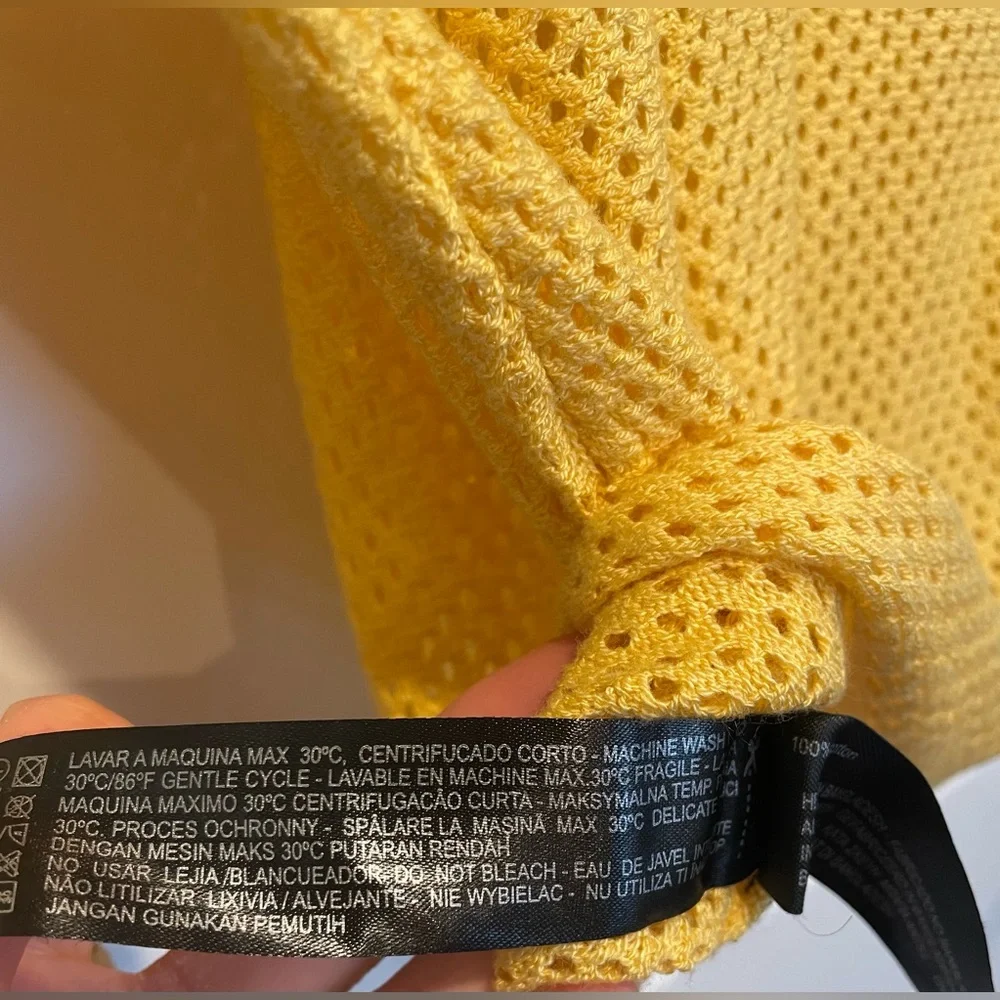 ZARA Womens Boho Crochet Knit Top Yellow Lace Trim Size S Beachy Resort Festival